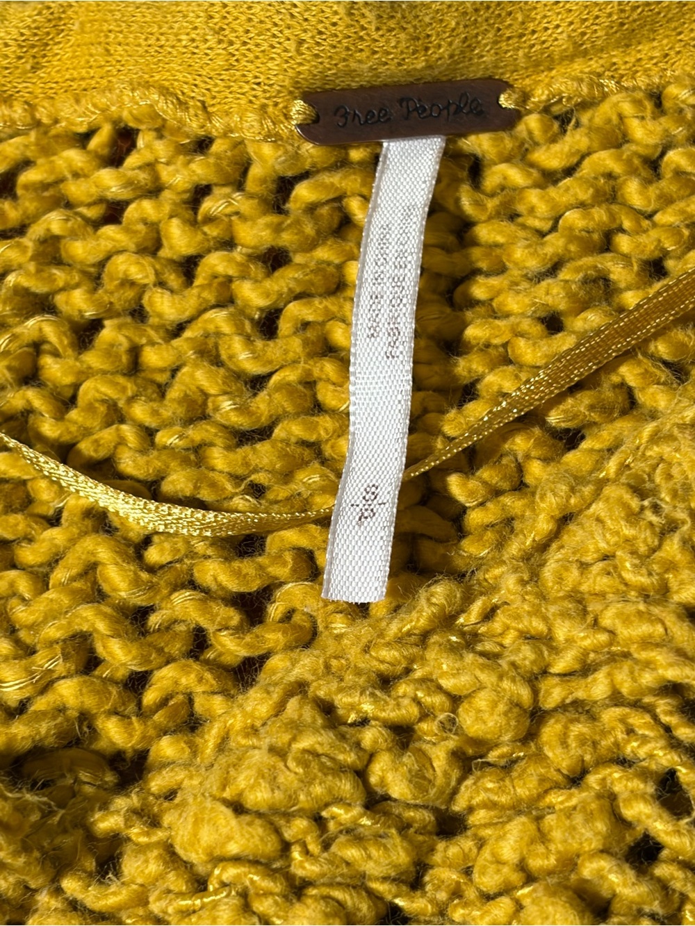 Free People Sunday Shore Sweater Mustard Gold Open Knit Chunky Size S - Picture 4 of 5